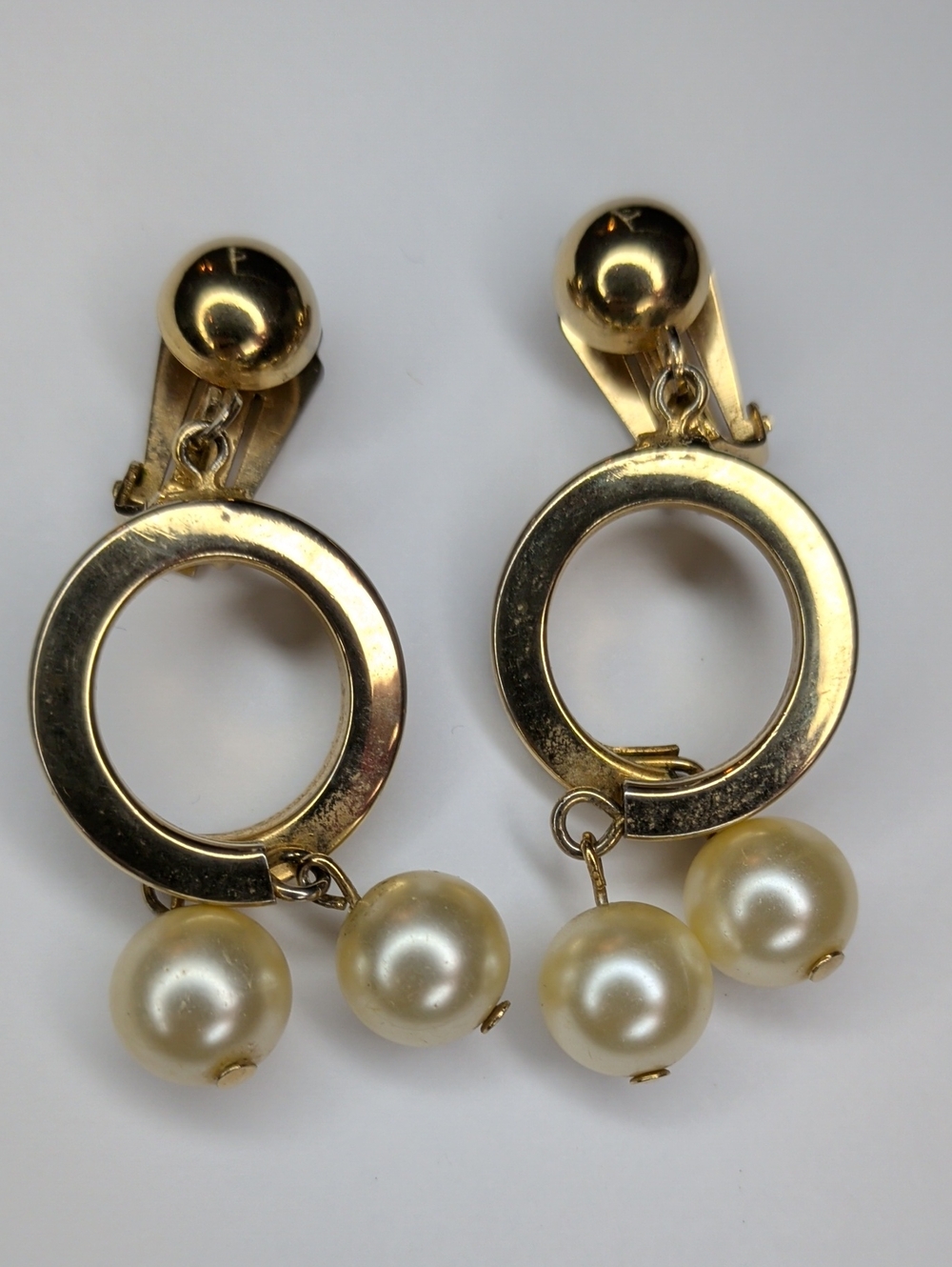 Vintage 60s Faux Pearl Dangle Hoop Earrings Classic Wedding MCM